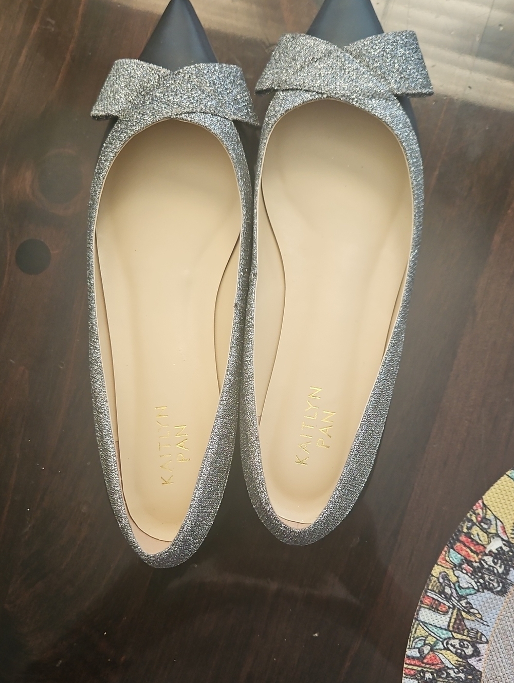 Kaitlyn Silver Glitter Pointed Flats with Bow Accent